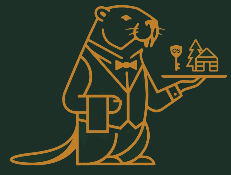 The CastorOS mascot, a beaver butler carrying a tray with a key and a chalet